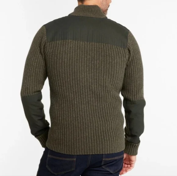 L.L.Bean Commando Ribbed Lambswool Sweater Shoulder Elbow Patches Size Small